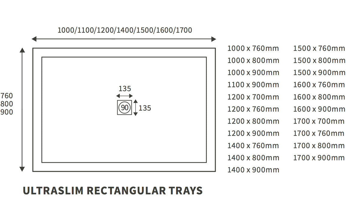 25mm ultra slim 1100mm x 900mm rectangular tray waste, Alessio, white, Rectangular Trays, Shower Trays, 3