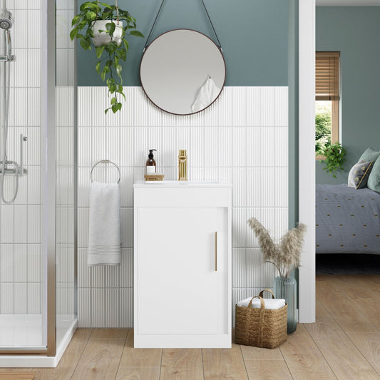 aida 500mm floor standing vanity unit gloss white brushed brass handle, Alessio, Sink Vanity Unit, Basin Unit, 1