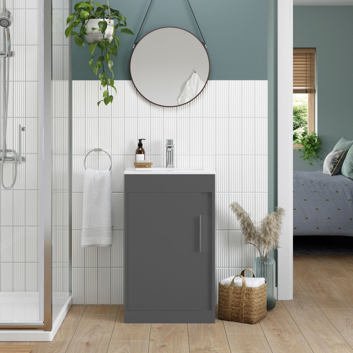 aida 500mm floor standing vanity unit graphite grey matt chrome handle, Alessio, Sink Vanity Unit, Basin Unit, 1
