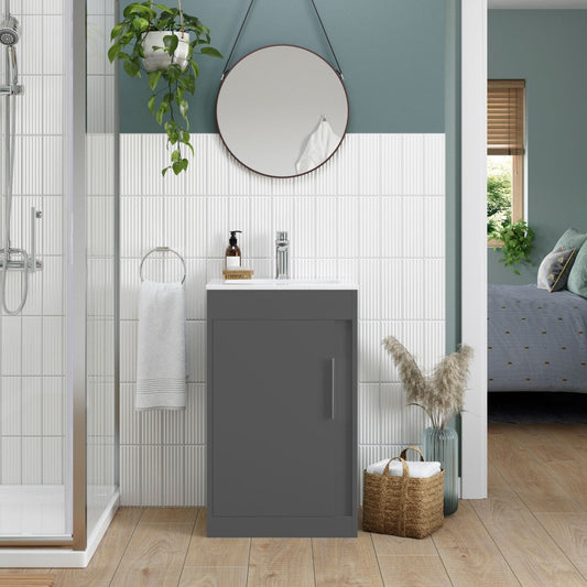 aida 500mm floor standing vanity unit graphite grey matt chrome handle, Alessio, Sink Vanity Unit, Basin Unit, 1