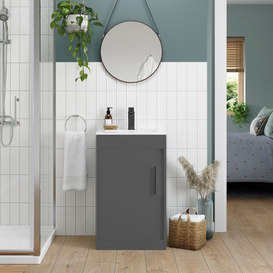 aida 500mm floor standing vanity unit graphite grey matt black handle, Alessio, Sink Vanity Unit, Basin Unit, 1