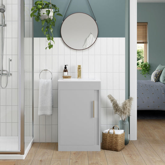 aida 500mm floor standing vanity unit light grey matt brushed brass handle, Alessio, Sink Vanity Unit, Basin Unit, 1