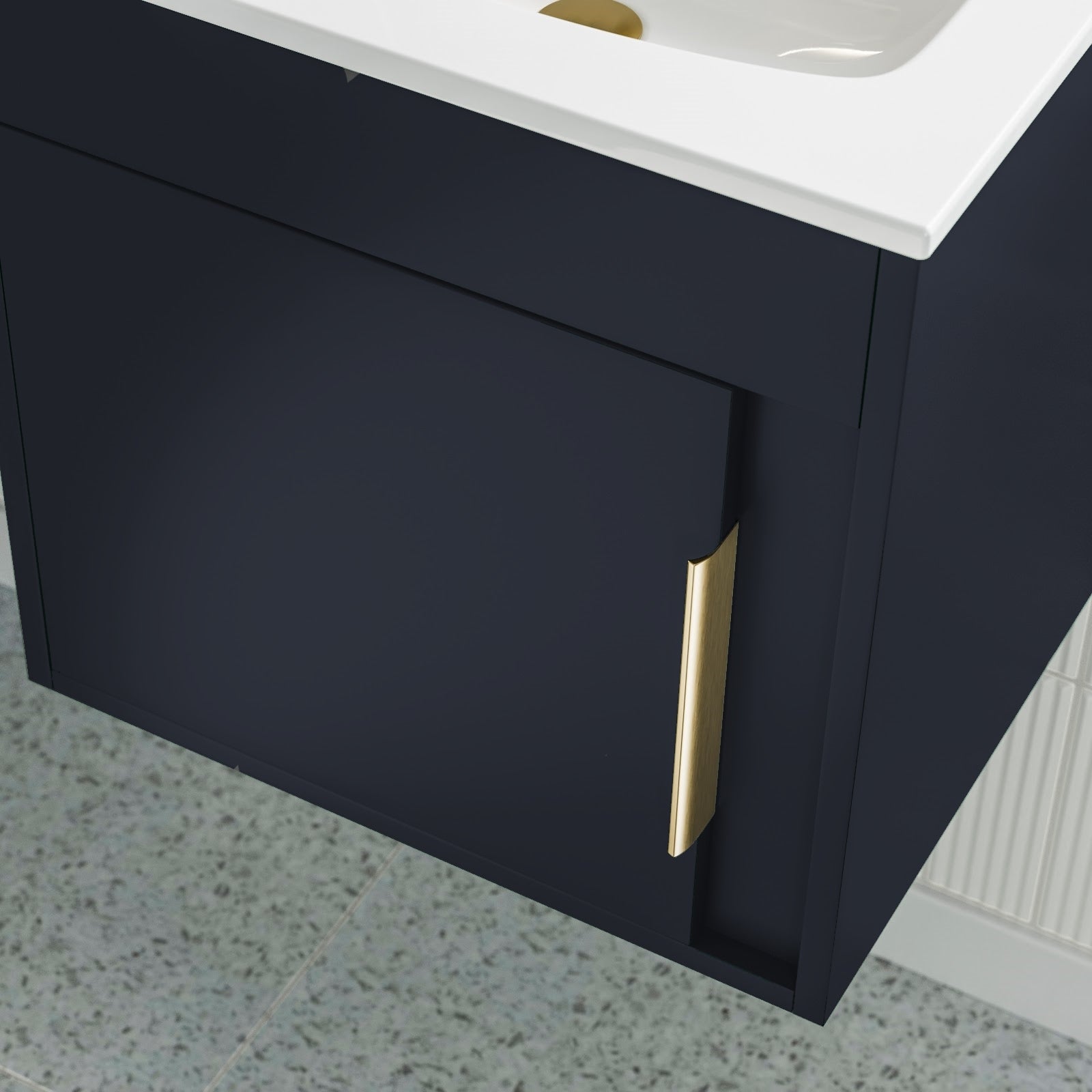 Aida 500mm Floor Standing Vanity Unit - Matt Indigo Blue & Brushed Brass Handle