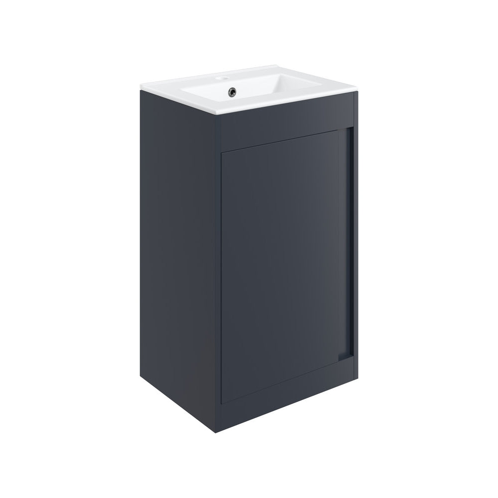 Aida 500mm Floor Standing Vanity Unit - Matt Indigo Blue & Brushed Brass Handle