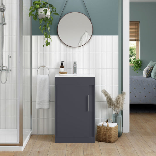 aida 500mm floor standing vanity unit matt indigo blue chrome handle, Alessio, Sink Vanity Unit, Basin Unit, 1