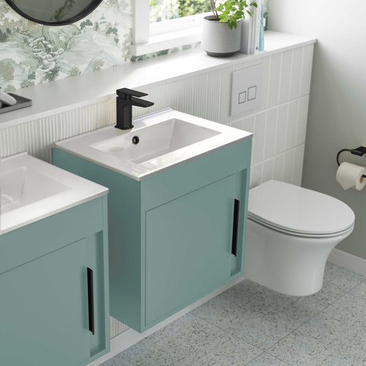aida 500mm wall hung vanity unit sea green black handle, Alessio, Wall Hung Vanity Unit, 1