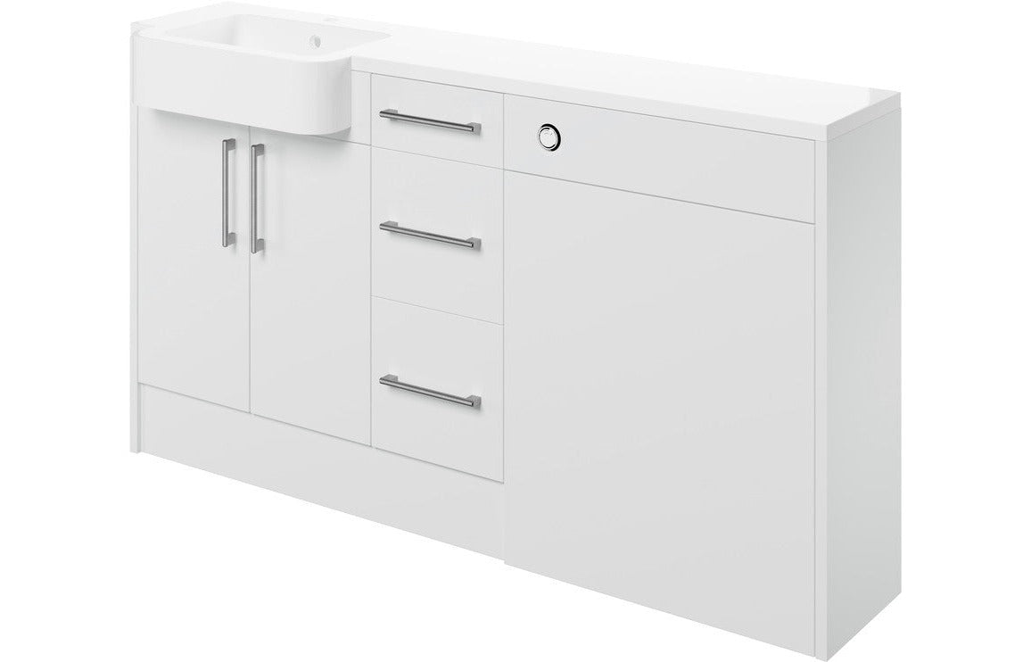 Zaira 1542mm Basin  WC & 3 Drawer Unit Pack (LH) - White Gloss