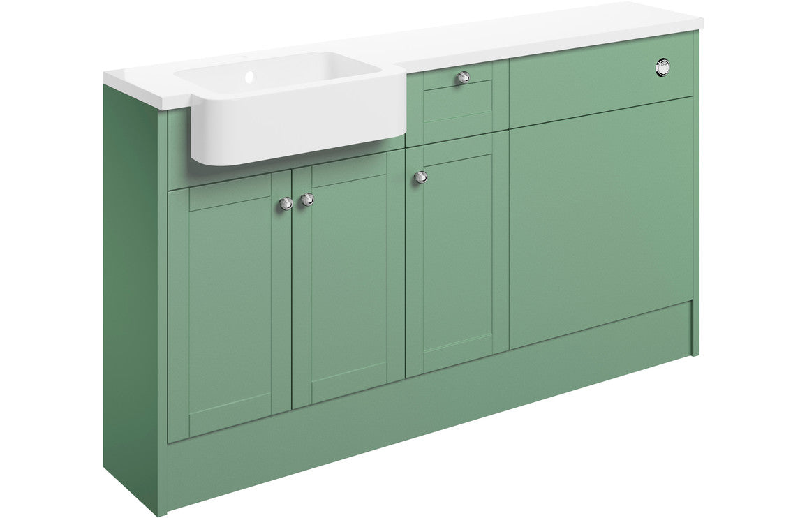 Sabrina 1542mm Basin  WC & 1 Drawer  1 Door Unit Pack (LH) - Matt Sage Green