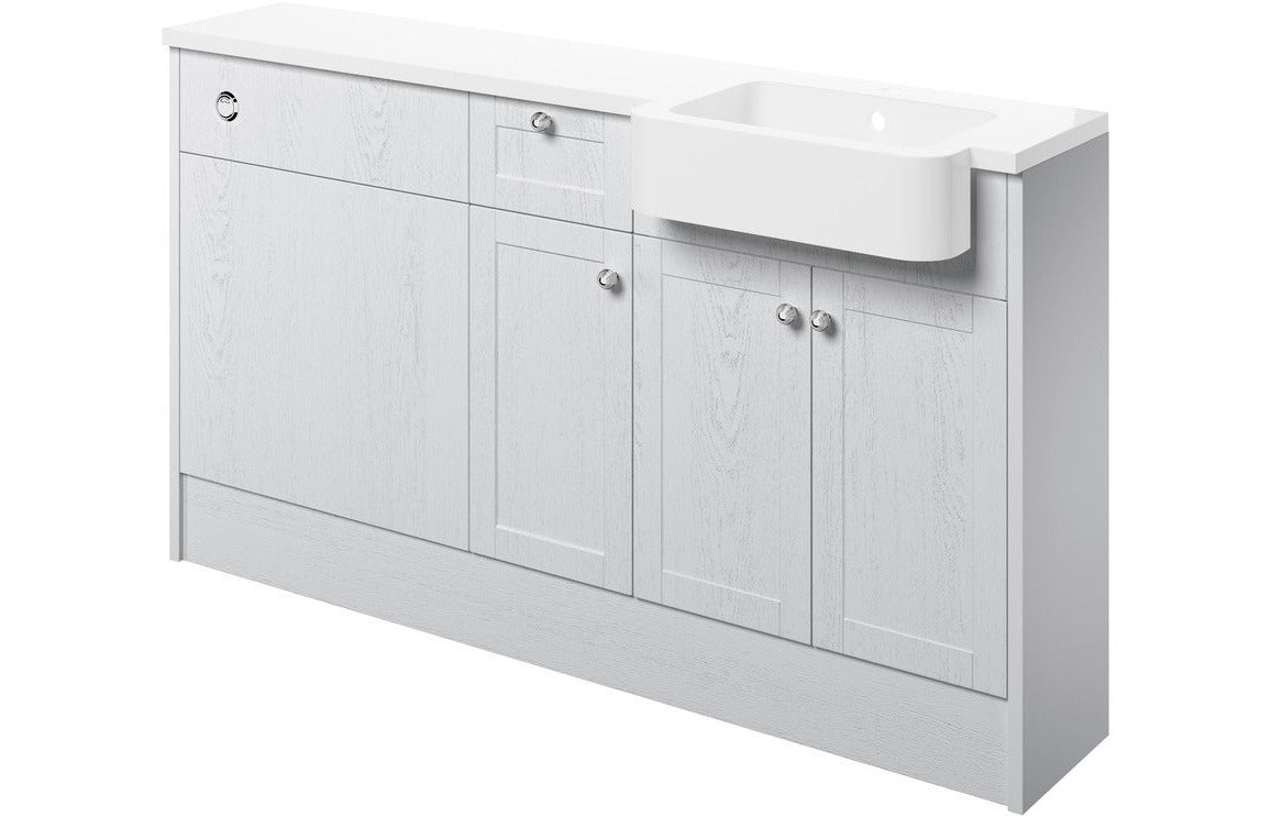 Sabrina 1542mm Basin  WC & 1 Drawer  1 Door Unit Pack (RH) - Satin White Ash