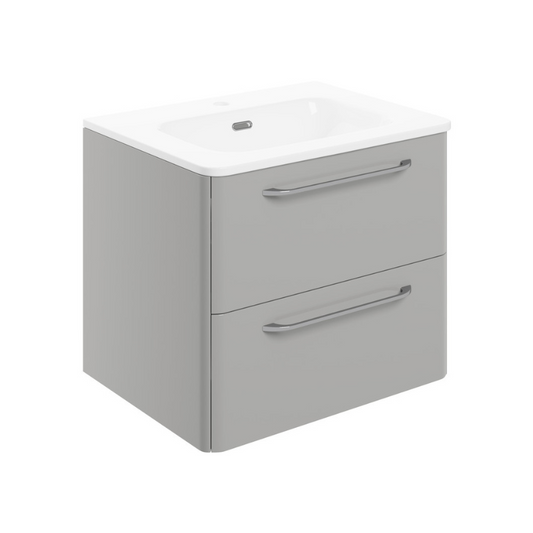 bianca 610mm 2 drawer wall unit basin grey gloss, Alessio, Wall Hung Vanity Unit, 1