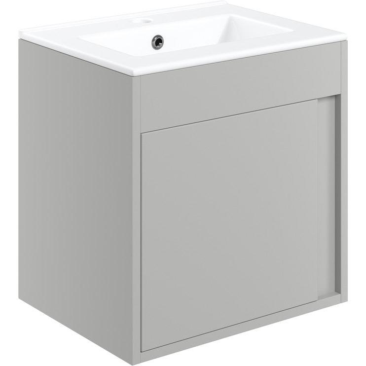 Aida 500mm Wall Hung Vanity Unit - Light Grey Matt & Brushed Brass Handle