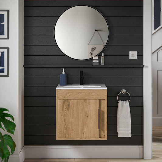 aida 500mm wall hung vanity unit oak black handle, Alessio, Wall Hung Vanity Unit, 1