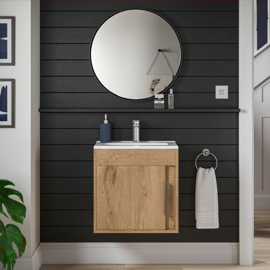 aida 500mm wall hung vanity unit oak chrome handle, Alessio, Wall Hung Vanity Unit, 1