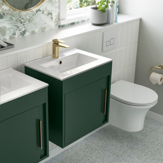 aida 500mm wall hung vanity unit matt conifer green brushed brass handle, Alessio, Wall Hung Vanity Unit, 1