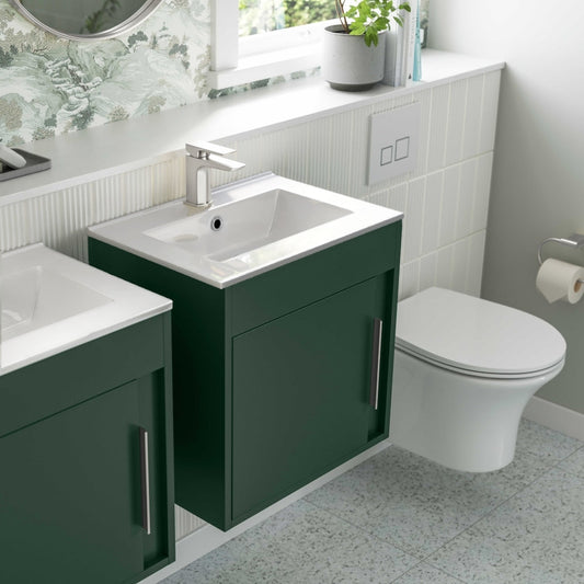 aida 500mm wall hung vanity unit matt conifer green chrome handle, Alessio, Wall Hung Vanity Unit, 1