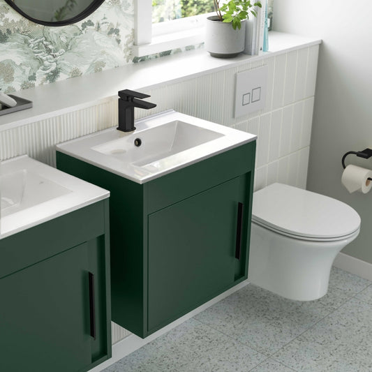 aida 500mm wall hung vanity unit matt conifer green black handle, Alessio, Wall Hung Vanity Unit, 1