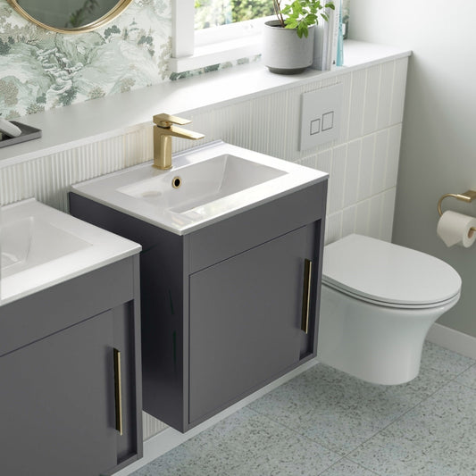aida 500mm wall hung vanity unit matt graphite grey brushed brass handle, Alessio, Wall Hung Vanity Unit, 1