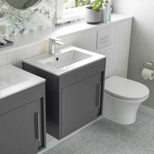 aida 500mm wall hung vanity unit matt graphite grey chrome handle, Alessio, Wall Hung Vanity Unit, 1