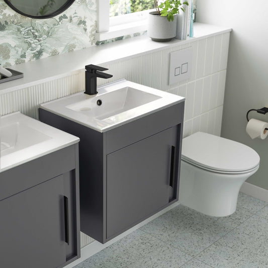 aida 500mm wall hung vanity unit matt graphite grey black handle, Alessio, Wall Hung Vanity Unit, 1