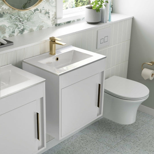 aida 500mm wall hung vanity unit gloss white brushed brass handle, Alessio, Wall Hung Vanity Unit, 1