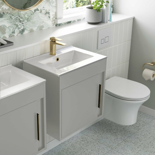 aida 500mm wall hung vanity unit light grey matt brushed brass handle, Alessio, Wall Hung Vanity Unit, 1