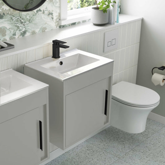 aida 500mm wall hung vanity unit light grey matt black handle, Alessio, Wall Hung Vanity Unit, 1