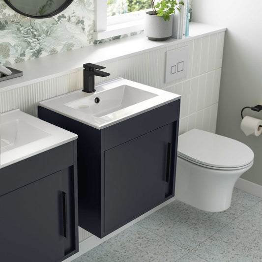 aida 500mm wall hung vanity unit matt indigo blue black handle, Alessio, Wall Hung Vanity Unit, 1