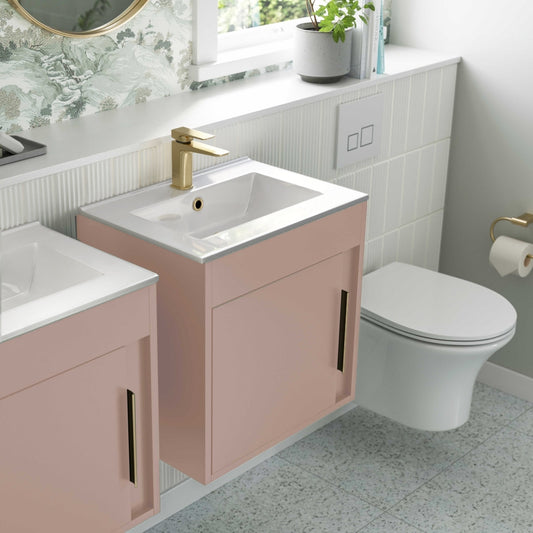 aida 500mm wall hung vanity unit matt rose brushed brass handle, Alessio, Wall Hung Vanity Unit, 1