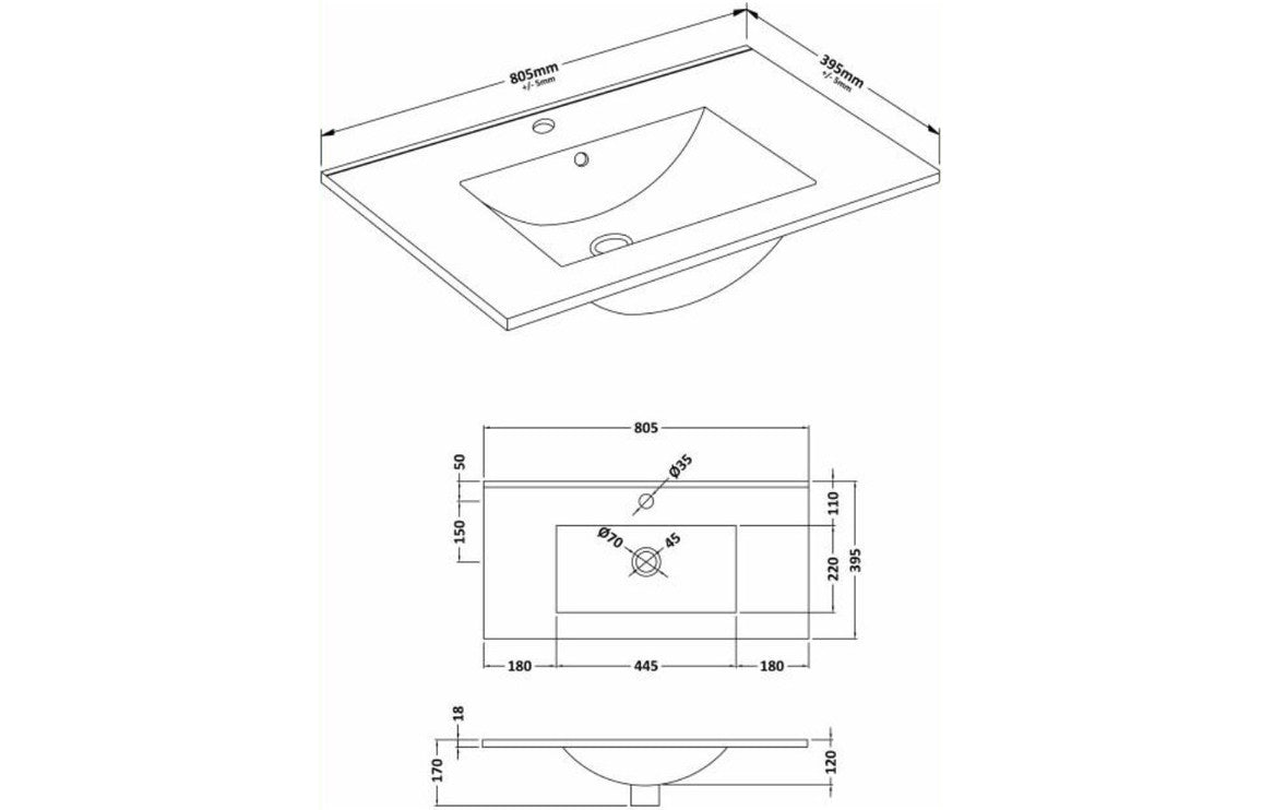 Alma 810mm Basin Unit  - Grey Ash