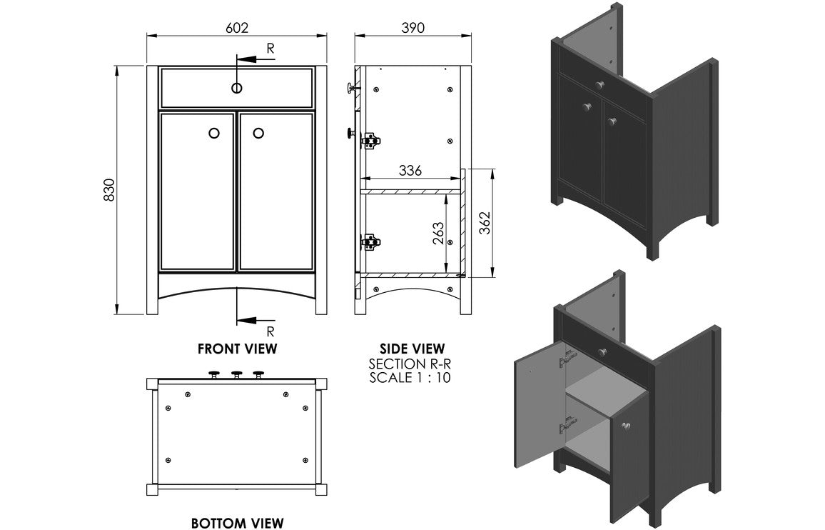 Alma 610mm Basin Unit  - Grey Ash