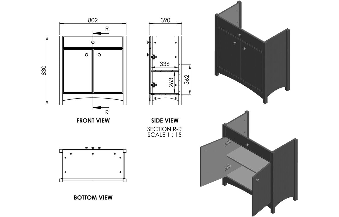 Alma 810mm Basin Unit  - Grey Ash