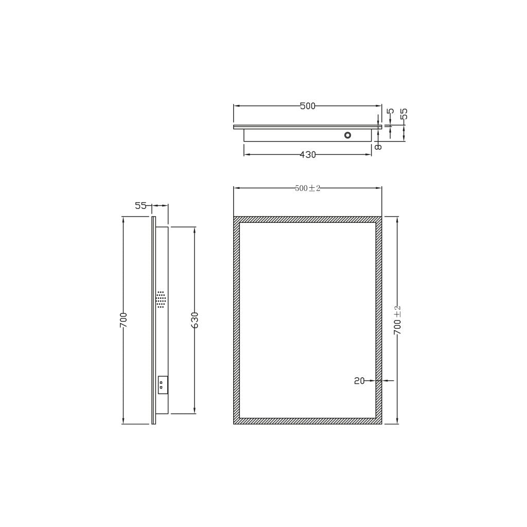 Mosca Led Mirror W/Demister Pad, Shaver Socket & Bluetooth 500X700mm