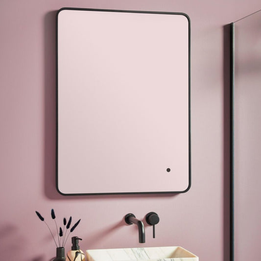 soft square led mirror black frame 500x700, Scudo, Illuminated Bathroom Mirror, Mirrors, 1