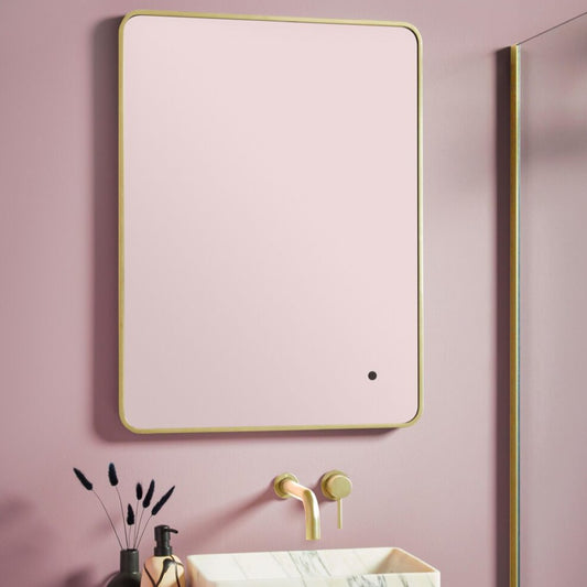 soft square led mirror brushed brass frame 500x700, Scudo, Illuminated Bathroom Mirror, Mirrors, 1