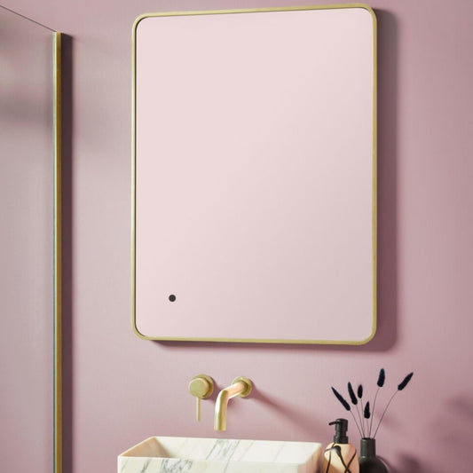 soft square led mirror brushed brass frame 600x800, Scudo, Illuminated Bathroom Mirror, Mirrors, 1
