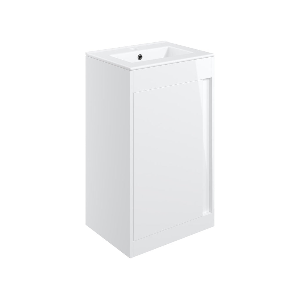 Aida 500mm Floor Standing Vanity Unit - Gloss White & Chrome Handle - bathandtile