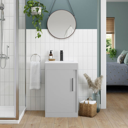 aida 500mm floor standing vanity unit light grey matt black handle, Alessio, Sink Vanity Unit, Basin Unit, 1