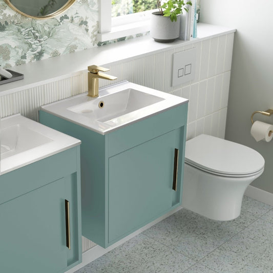 aida 500mm wall hung vanity unit sea green brushed brass handle, Alessio, Wall Hung Vanity Unit, 1
