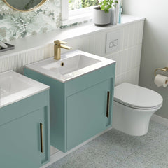 Aida 500mm Wall Hung Vanity Unit - Fjord Green & Brushed Brass Handle