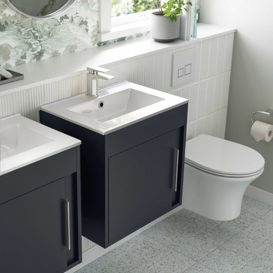 aida 500mm wall hung vanity unit matt indigo blue chrome handle, Alessio, Wall Hung Vanity Unit, 1