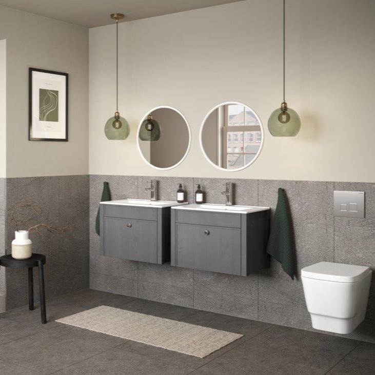 Alma 605mm Wall Hung Basin Unit - Grey Ash - bathandtile