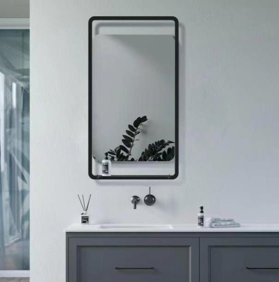 Alma Matt Black 500mm Rectangle Mirror with Shelf - bathandtile