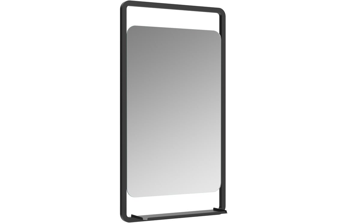 Alma Matt Black 500mm Rectangle Mirror with Shelf - bathandtile