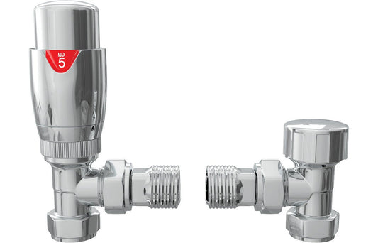 Angled Thermostatic Radiator Valve Pack (Pairs) - Chrome - bathandtile