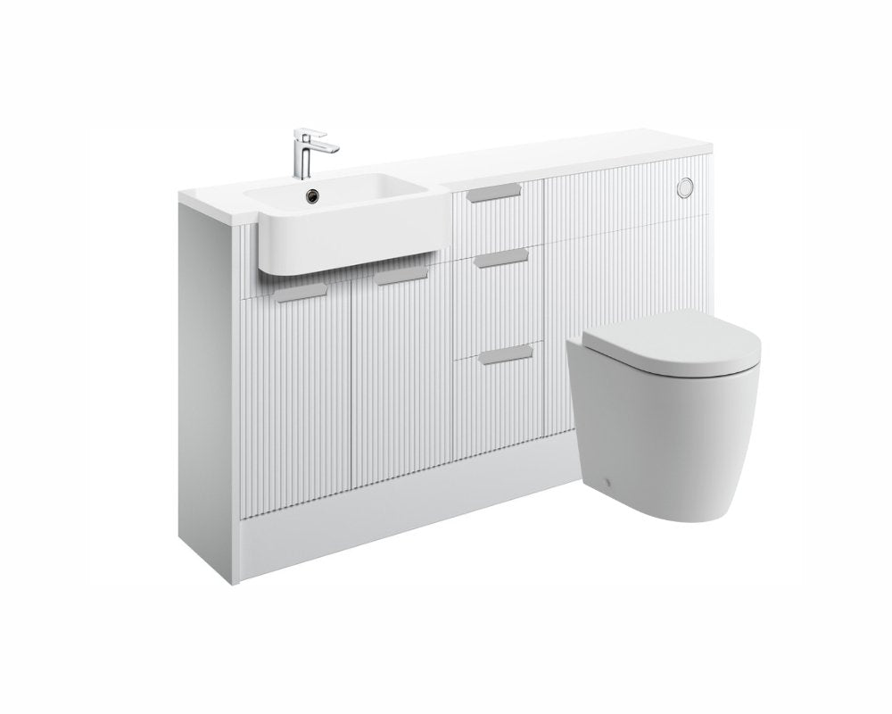 Anita 1542mm Basin WC & 3 Drawer Unit Pack (LH) - Matt White with Chrome Handles - bathandtile