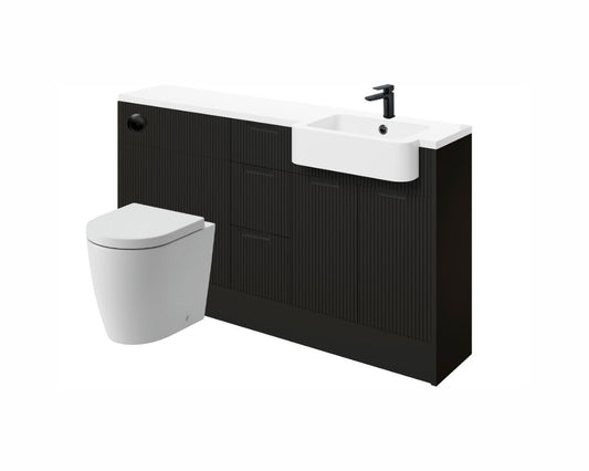 Anita 1542mm Basin WC & 3 Drawer Unit Pack (RH) - Matt Graphite Grey with Black Handles - bathandtile