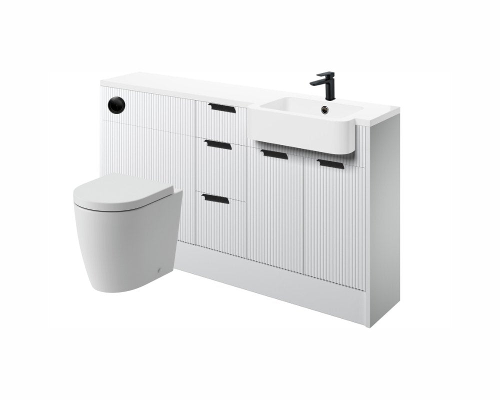 Anita 1542mm Basin WC & 3 Drawer Unit Pack (RH) - Matt White with Black Handles - bathandtile