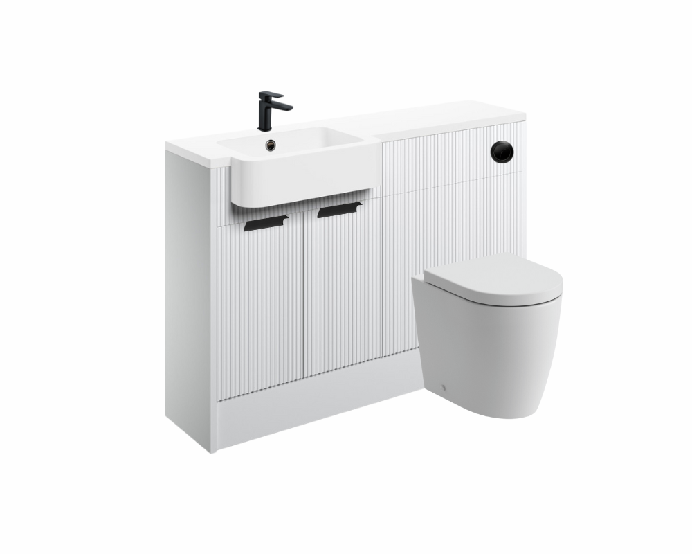 Anita 1242mm Basin & WC Unit Pack (LH) - Matt White with Black Handles