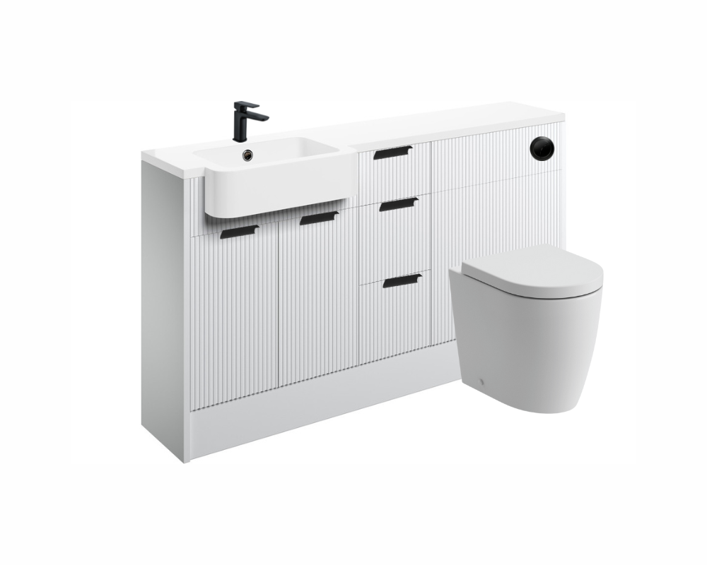 Anita 1542mm Basin  WC & 3 Drawer Unit Pack (LH) - Matt White with Black Handles