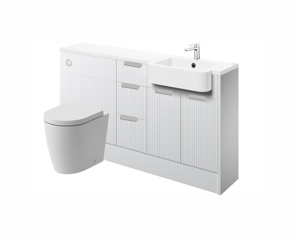 Anita 1542mm Basin  WC & 3 Drawer Unit Pack (RH) - Matt White with Chrome Handles